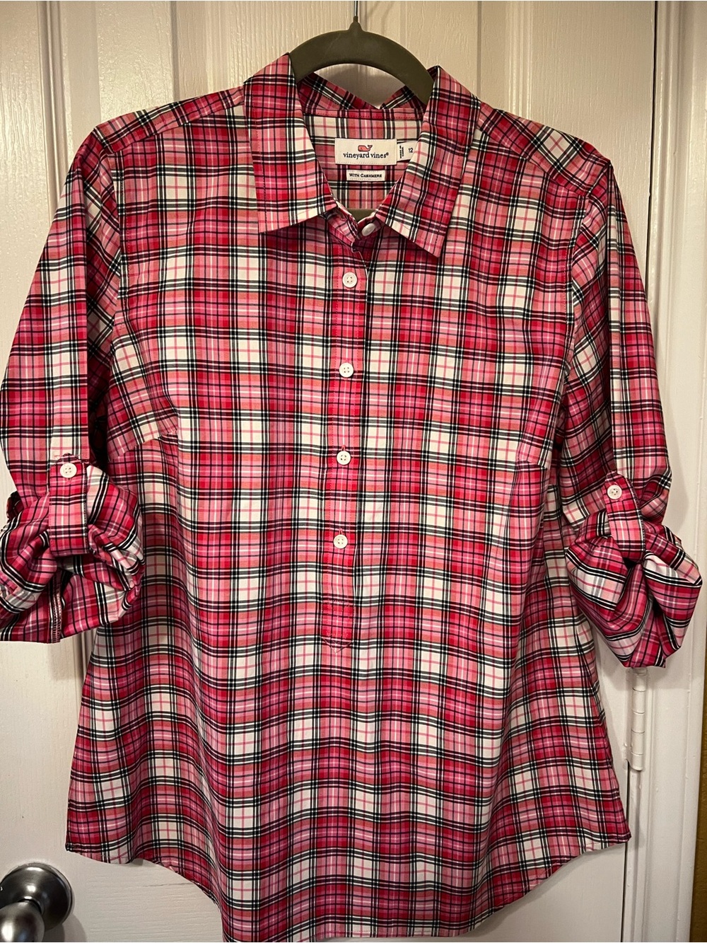 Vineyard Vines With Cashmere Pink Plaid Popover Shirt Size 12